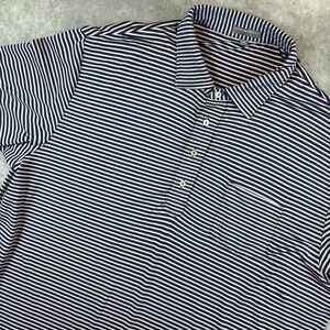Peter Millar Polo Shirt‎ Mens 2XL Pink Black Stripe Golf Preppy Performance